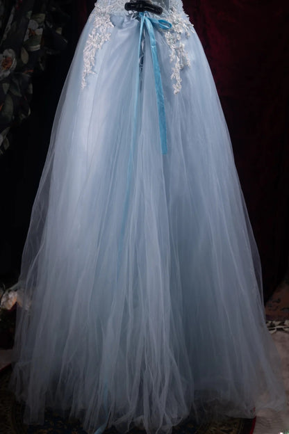 Modest A line Off The Shoulder Light Sky Blue Tulle With Appliqued High School Dances Prom Dresses Formal Outfits Evening Gown RB8504