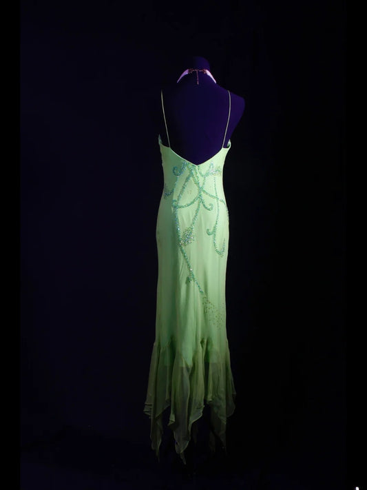 Classy Prom Dresses 1950s Mermaid Spaghetti Straps Chiffon Mint Green Beaded Long Parties Gowns Evening Dress AS236