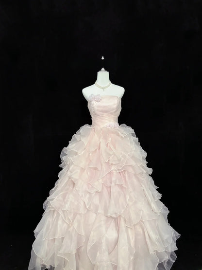 Fairytale Dream Ball Gowns Strapless Light Pink Poofy Long Quince Dress Sweet 16 Ideas Quinceanera Dresses Vestidos De 15anos RB7636
