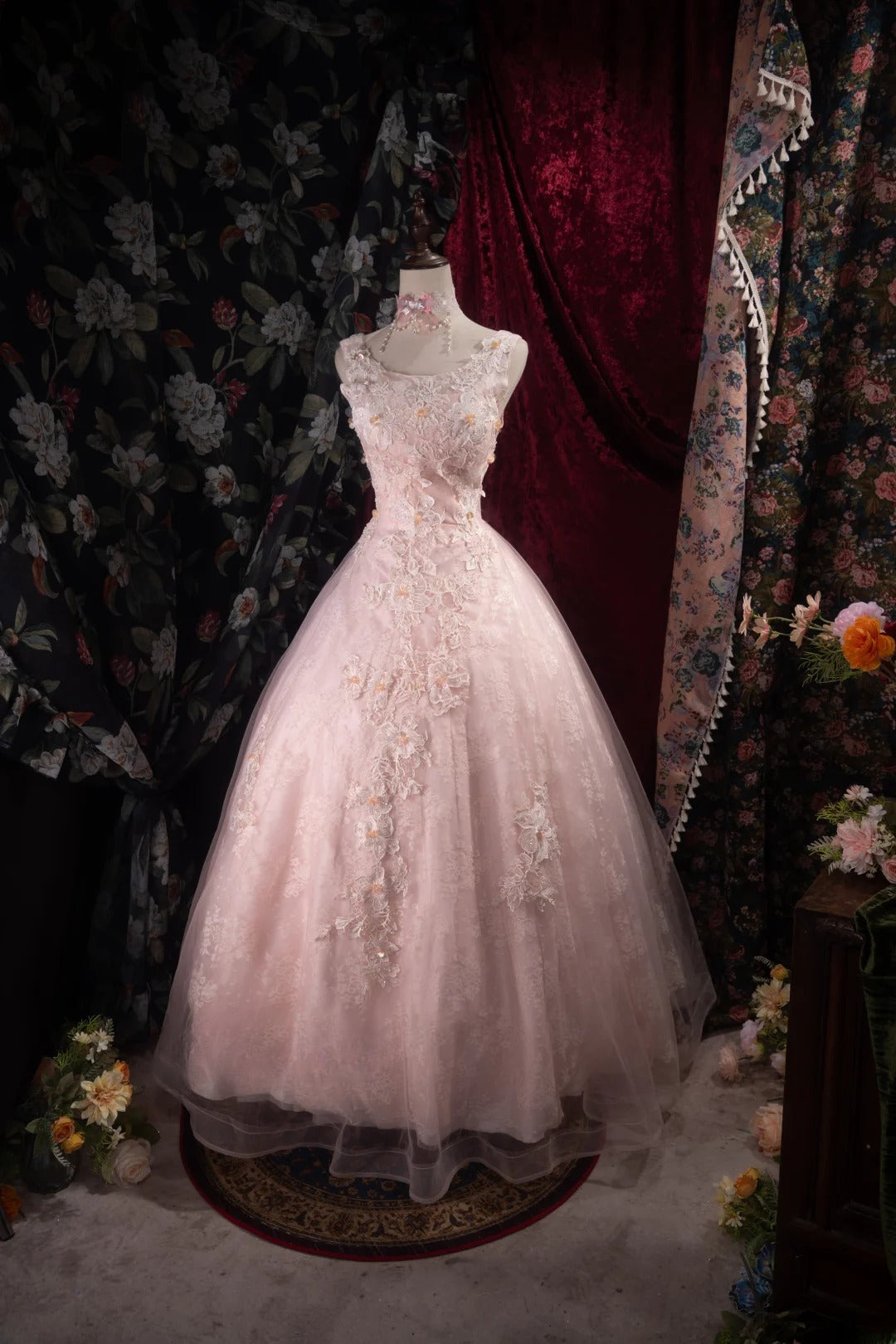 Cute Ball Gown Formal Events Scoop Pink Tulle With Appliqued Quince Dress Quinceanera Dresses Birthday Outfits RB8505