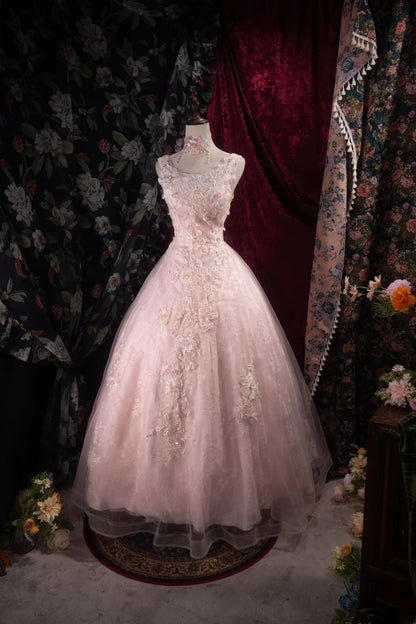 Cute Ball Gown Formal Events Scoop Pink Tulle With Appliqued Quince Dress Quinceanera Dresses Birthday Outfits RB8505