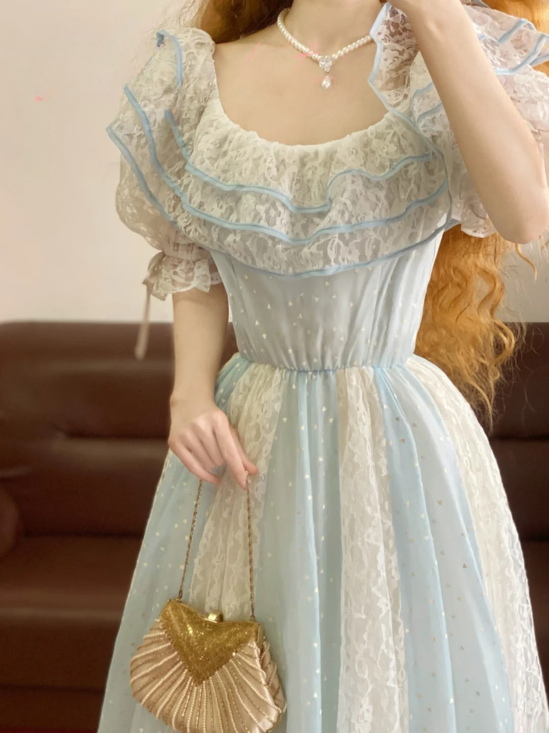 Chic A line LighT Sky Blue Lace With Layers Prom Dress For Women Evening Party Gown RB9156