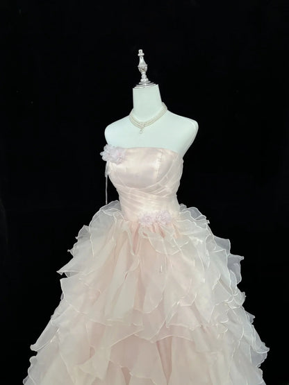 Fairytale Dream Ball Gowns Strapless Light Pink Poofy Long Quince Dress Sweet 16 Ideas Quinceanera Dresses Vestidos De 15anos RB7636