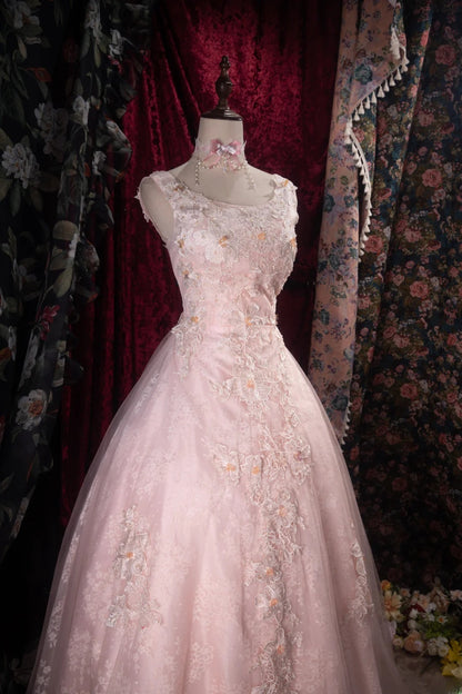 Cute Ball Gown Formal Events Scoop Pink Tulle With Appliqued Quince Dress Quinceanera Dresses Birthday Outfits RB8505