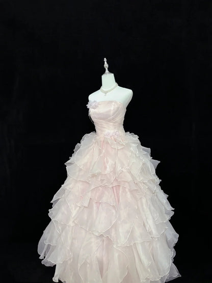 Fairytale Dream Ball Gowns Strapless Light Pink Poofy Long Quince Dress Sweet 16 Ideas Quinceanera Dresses Vestidos De 15anos RB7636