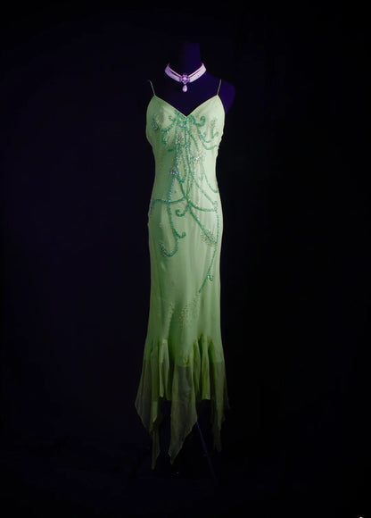 Classy Prom Dresses 1950s Mermaid Spaghetti Straps Chiffon Mint Green Beaded Long Parties Gowns Evening Dress AS236