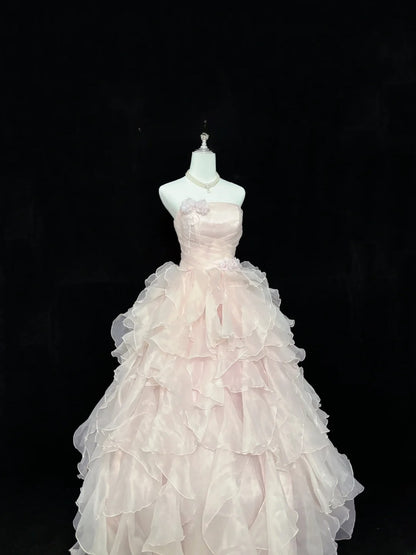 Fairytale Dream Ball Gowns Strapless Light Pink Poofy Long Quince Dress Sweet 16 Ideas Quinceanera Dresses Vestidos De 15anos RB7636