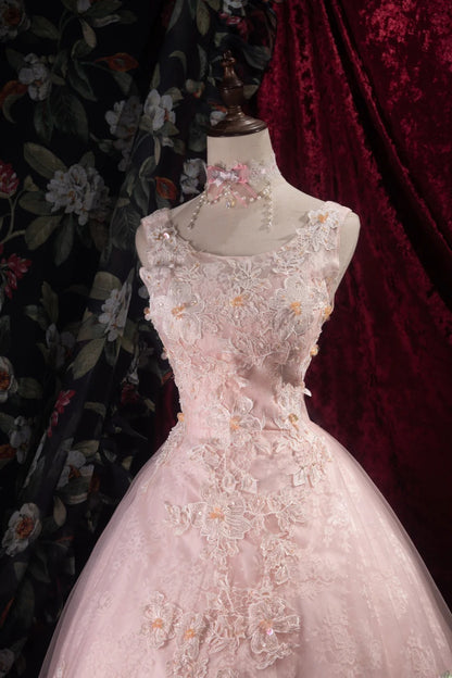Cute Ball Gown Formal Events Scoop Pink Tulle With Appliqued Quince Dress Quinceanera Dresses Birthday Outfits RB8505
