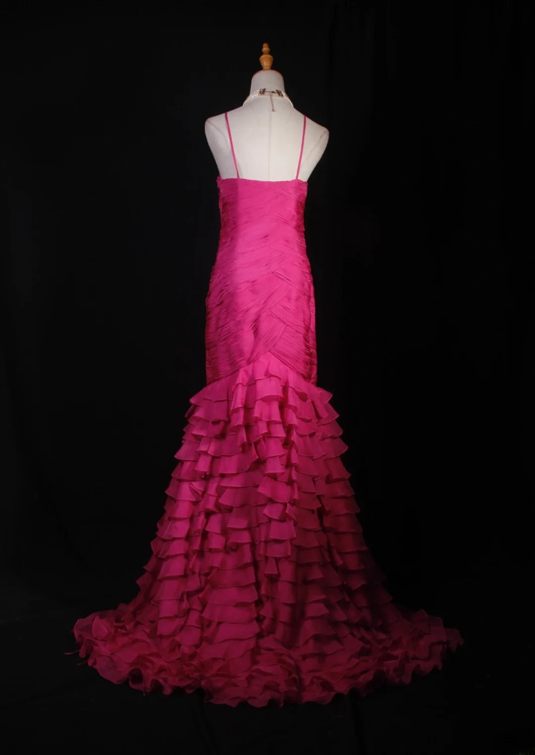 Classy Prom Dresses 1950s Mermaid Spaghetti Straps Chiffon Hot Pink Layered Beaded Long Parties Gowns Evening Dress AS237
