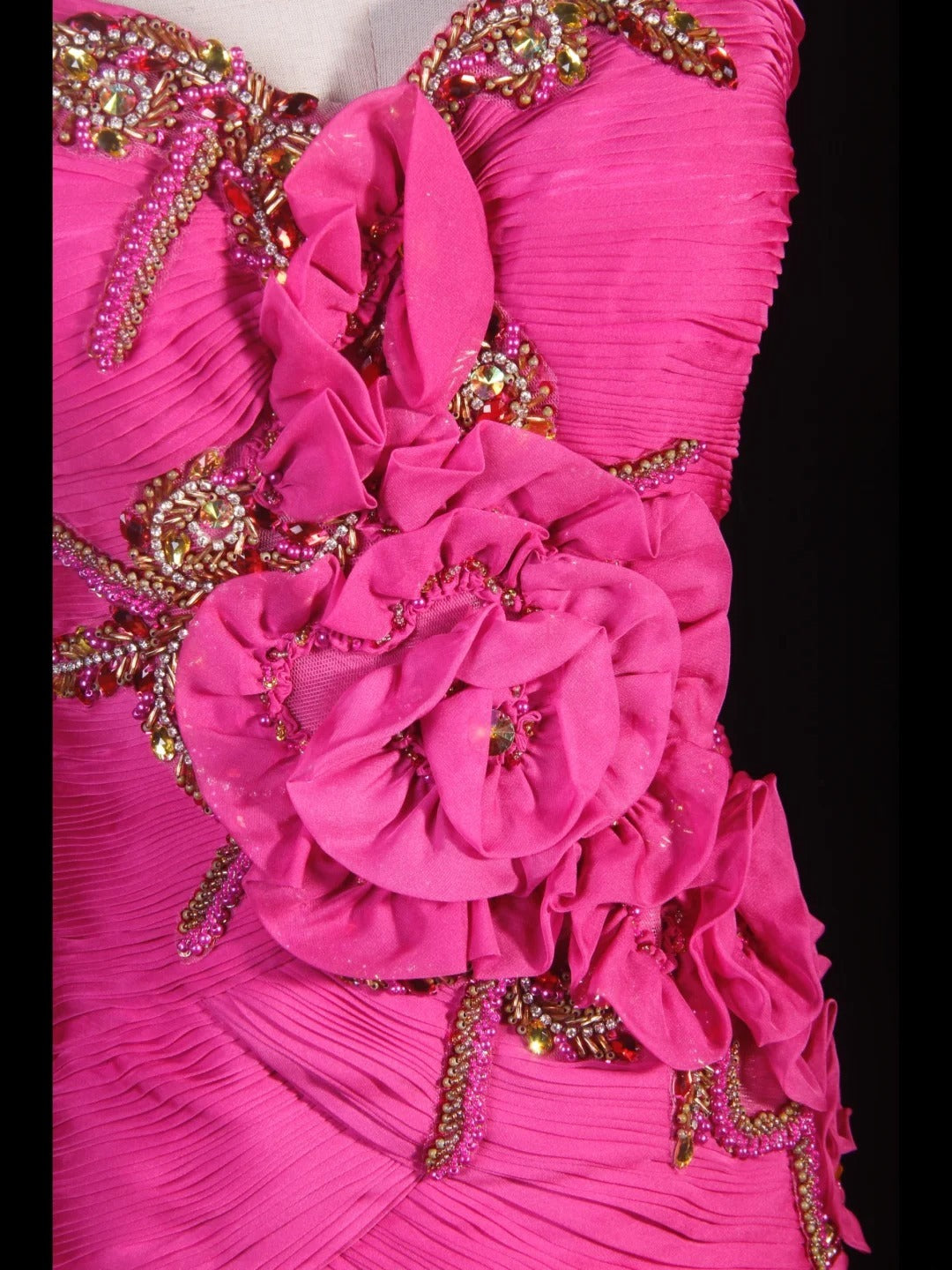 Classy Prom Dresses 1950s Mermaid Spaghetti Straps Chiffon Hot Pink Layered Beaded Long Parties Gowns Evening Dress AS237