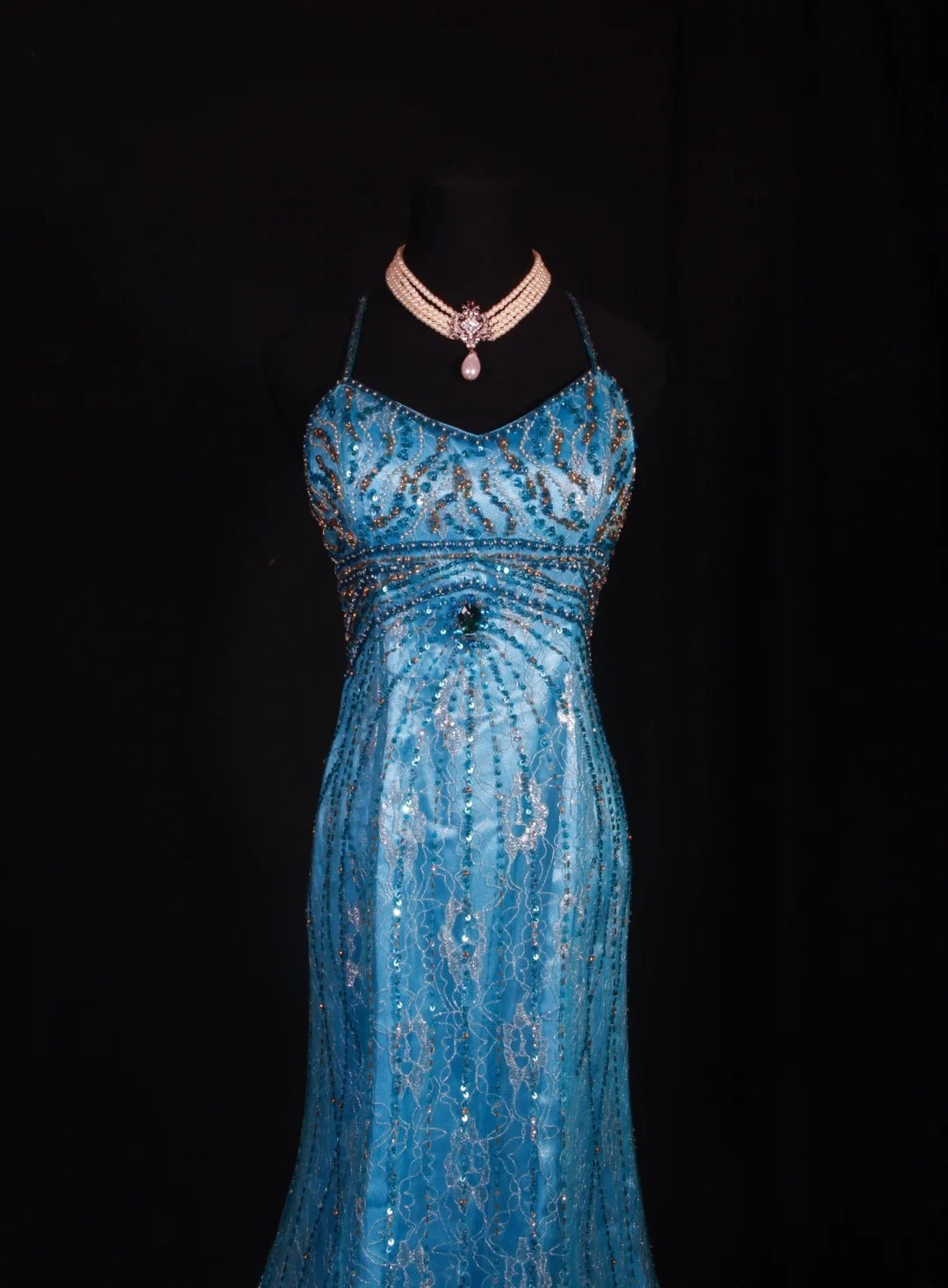 Classy Prom Dresses 1950s Mermaid Spaghetti Straps Blue Tulle Beaded Long Parties Gowns Evening Dress AS238