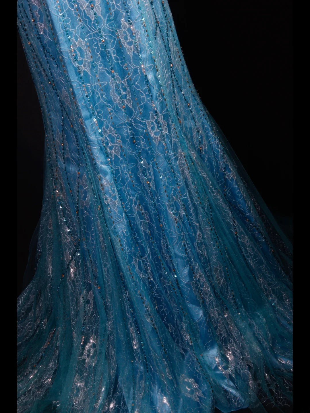 Classy Prom Dresses 1950s Mermaid Spaghetti Straps Blue Tulle Beaded Long Parties Gowns Evening Dress AS238