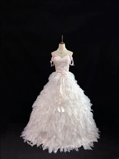 Elegant Ball Gowns Sweetheart Light Pink Poofy Long Lace Quince Dress Sweet 16 Ideas Quinceanera Dresses Vestidos De 15 anos RB7640