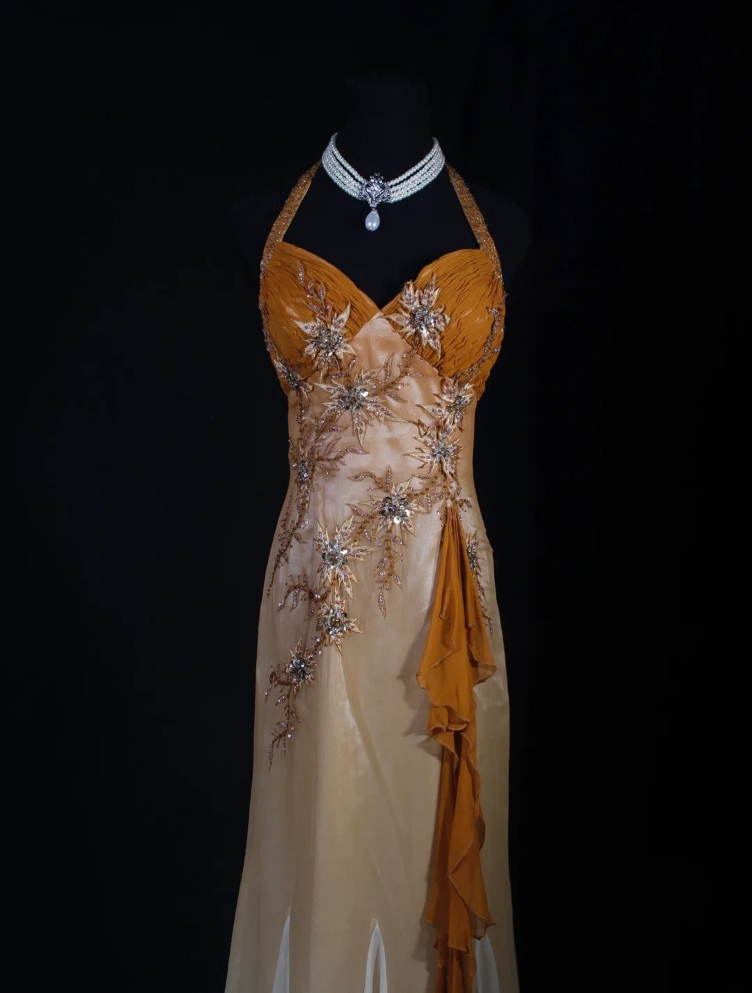 Classy Prom Dresses 1950s Mermaid Halter Chiffon With Beaded Long Parties Gowns Evening Dress AS240