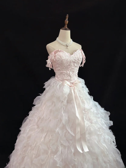 Elegant Ball Gowns Sweetheart Light Pink Poofy Long Lace Quince Dress Sweet 16 Ideas Quinceanera Dresses Vestidos De 15 anos RB7640