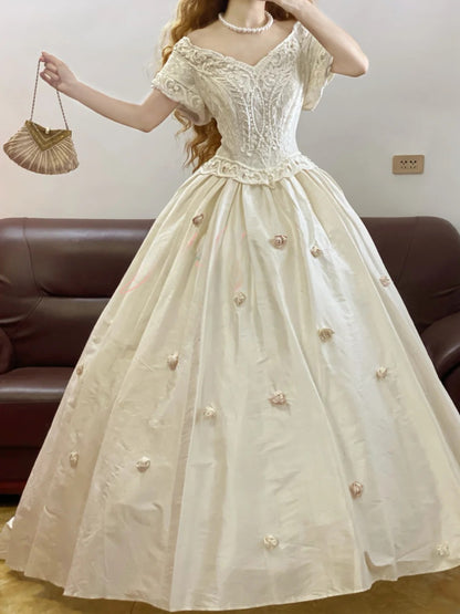 Elegant Floor Length Wedding Dress Classic White Ball Gown Off Shoulder With Sleeves Bridal Gown for Big Day RB9160