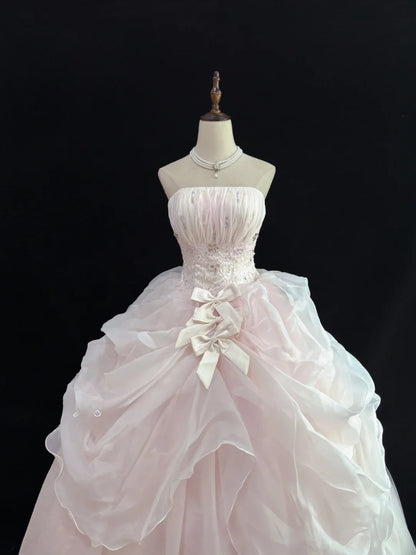 Elegant Ball Gowns Strapless Light Pink Poofy Long Appliqued Quince Dress Sweet 16 Ideas Quinceanera Dresses Vestidos De 15 anos RB7641