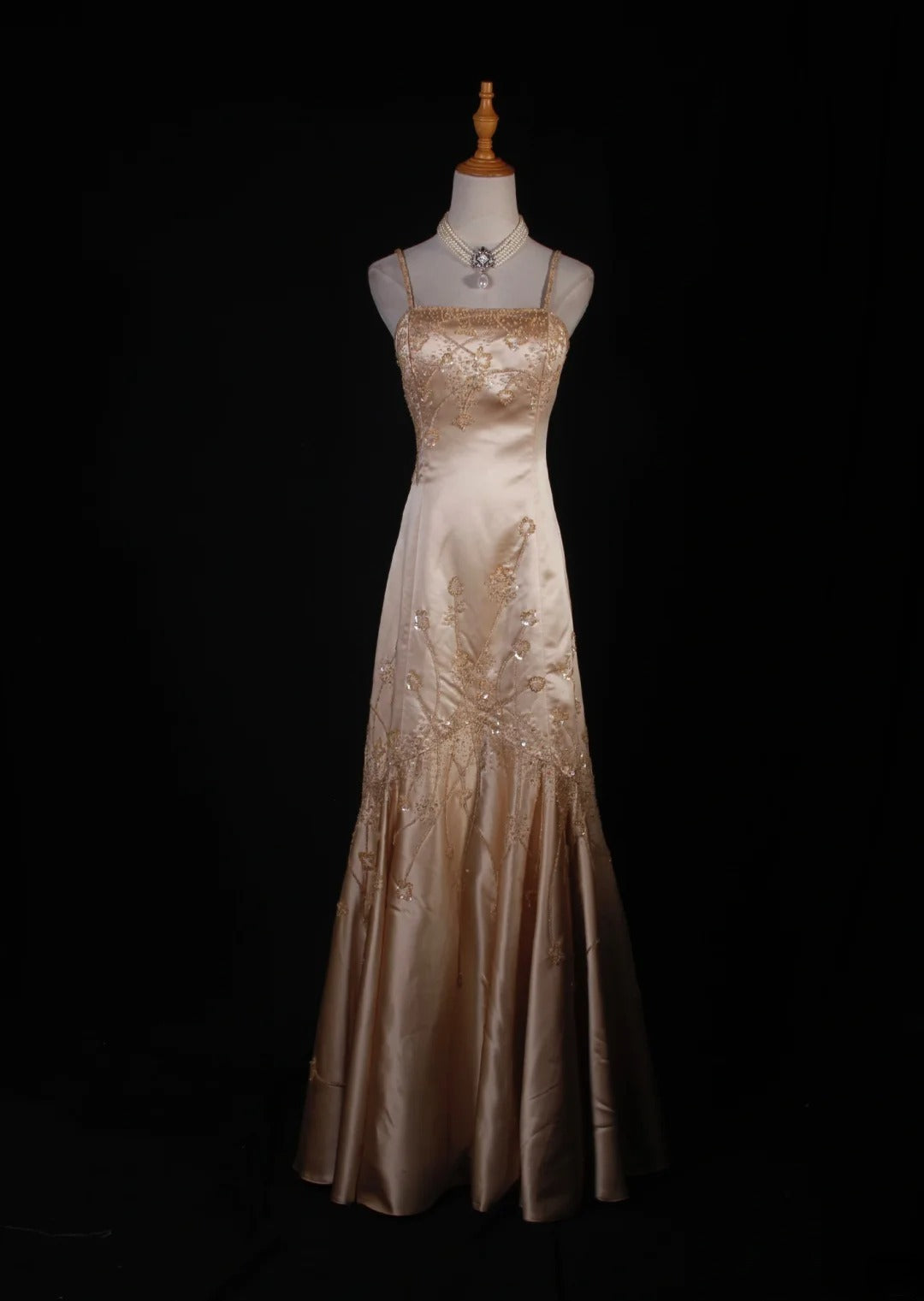 Classy Prom Dresses 1950s Mermaid Spaghetti Strap Champagne With Beaded Long Parties Gowns Evening Dress AS241