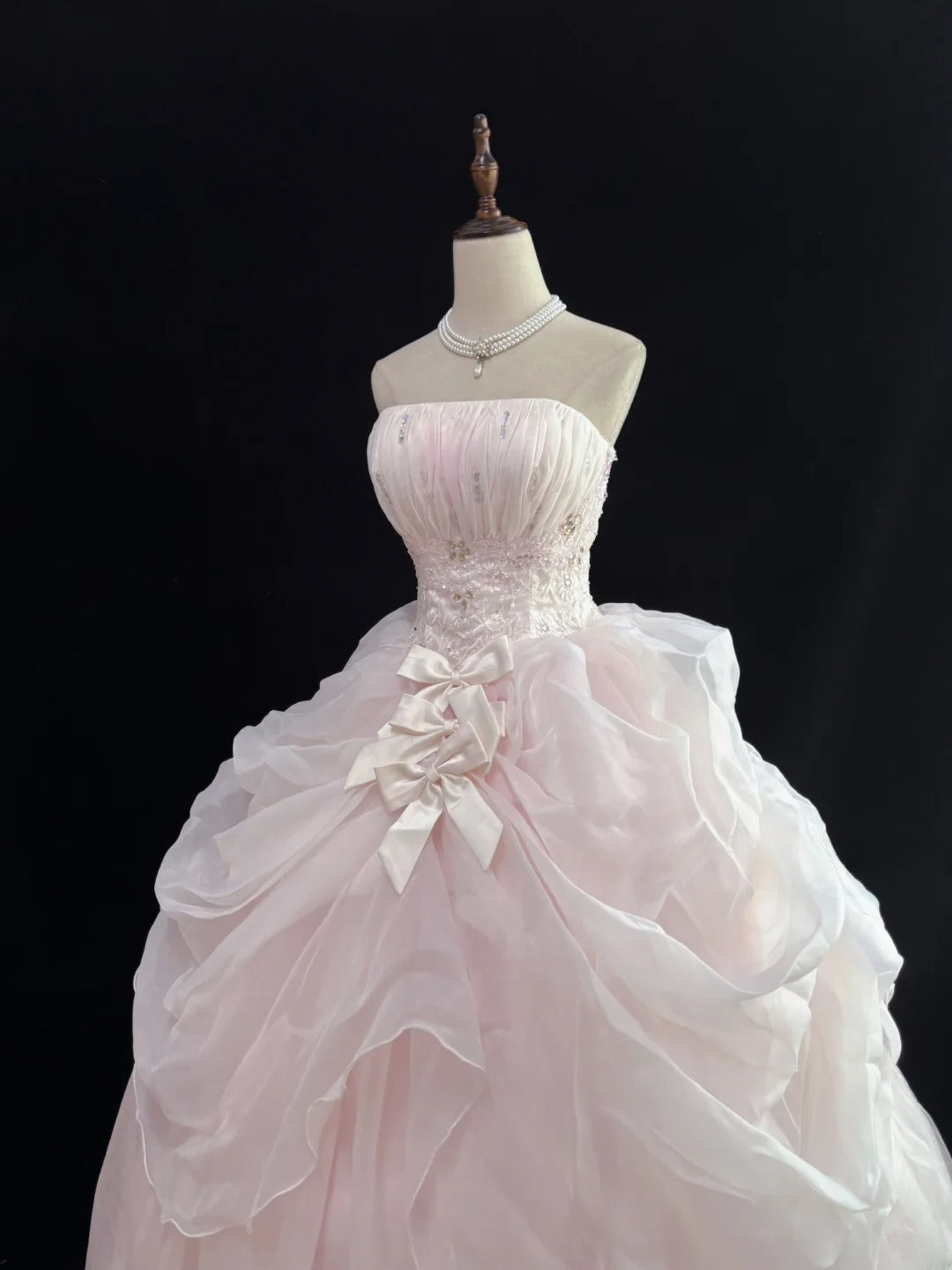 Elegant Ball Gowns Strapless Light Pink Poofy Long Appliqued Quince Dress Sweet 16 Ideas Quinceanera Dresses Vestidos De 15 anos RB7641