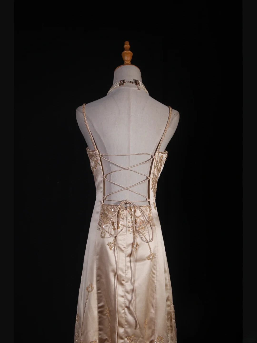 Classy Prom Dresses 1950s Mermaid Spaghetti Strap Champagne With Beaded Long Parties Gowns Evening Dress AS241