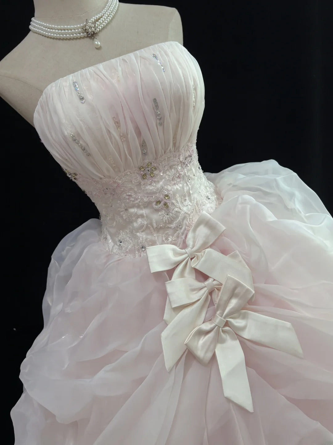 Elegant Ball Gowns Strapless Light Pink Poofy Long Appliqued Quince Dress Sweet 16 Ideas Quinceanera Dresses Vestidos De 15 anos RB7641