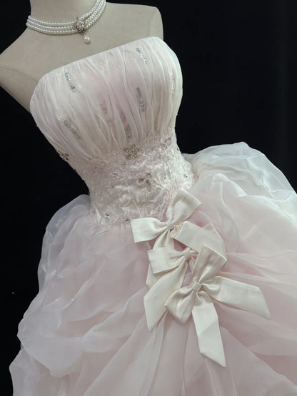 Elegant Ball Gowns Strapless Light Pink Poofy Long Appliqued Quince Dress Sweet 16 Ideas Quinceanera Dresses Vestidos De 15 anos RB7641