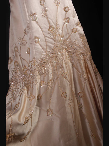 Classy Prom Dresses 1950s Mermaid Spaghetti Strap Champagne With Beaded Long Parties Gowns Evening Dress AS241