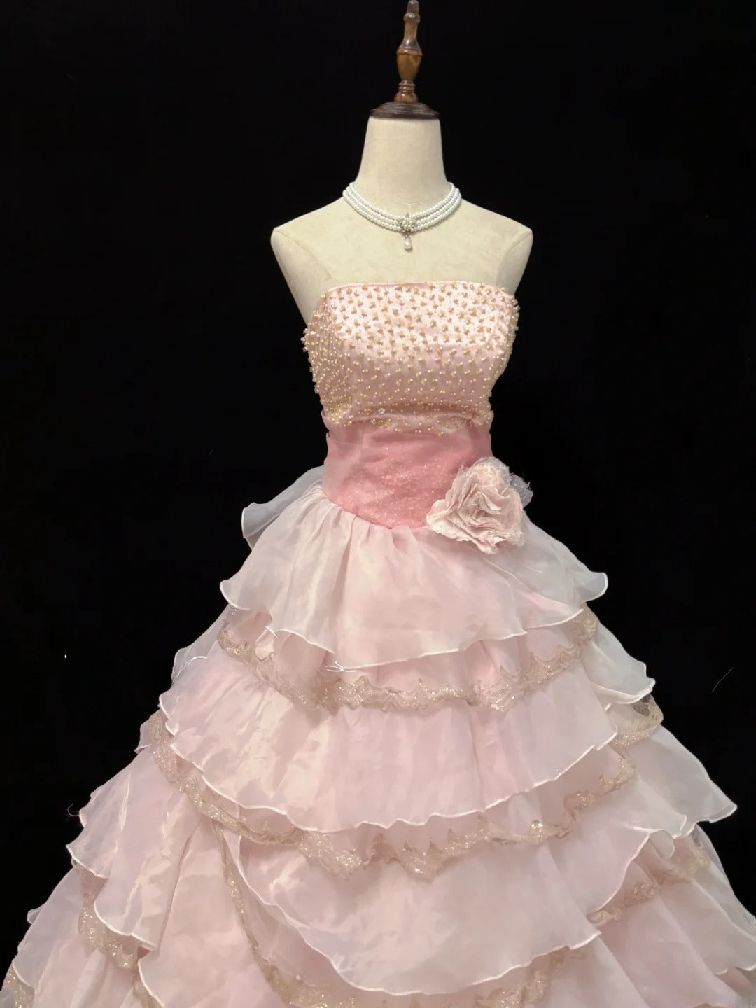 Elegant Ball Gowns Strapless Pink Poofy Long With Tiered Layers Quince Dress Sweet 16 Ideas Quinceanera Dresses Vestidos De 15 anos RB7642