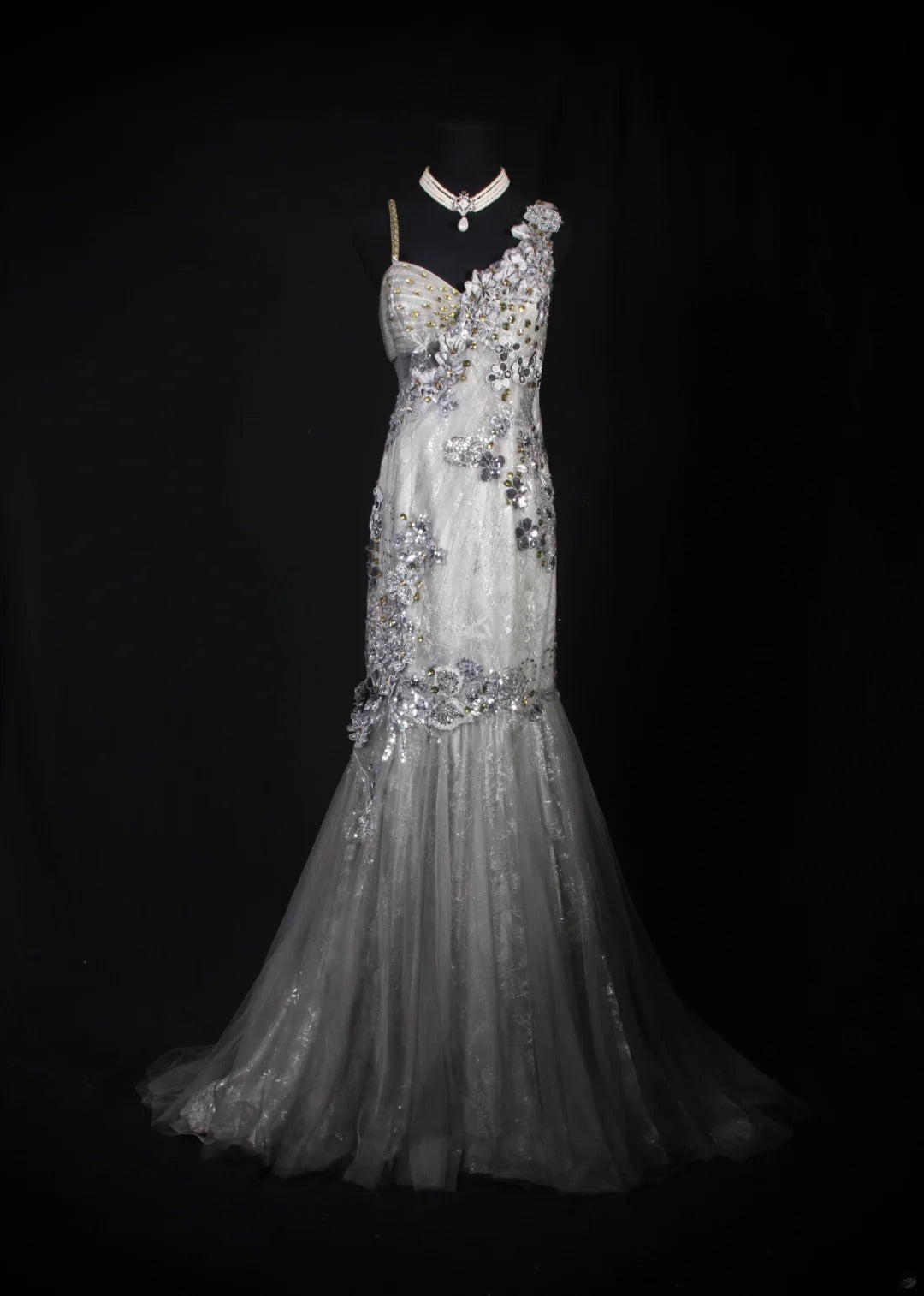 Classy Prom Dresses 1950s Mermaid Spaghetti Strap Silver Gray Lace With Beaded Long Parties Gowns Evening Dress AS242