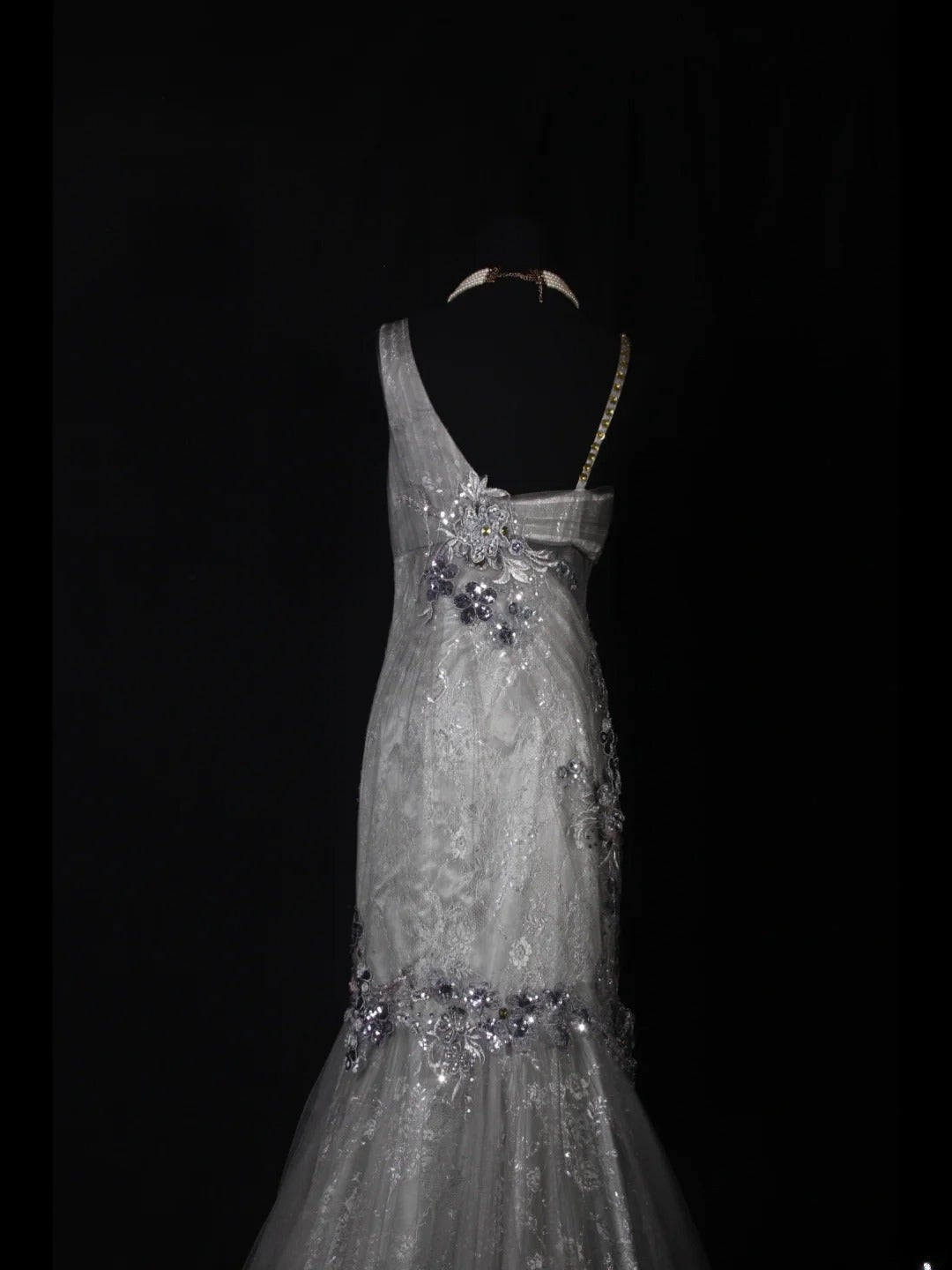 Classy Prom Dresses 1950s Mermaid Spaghetti Strap Silver Gray Lace With Beaded Long Parties Gowns Evening Dress AS242