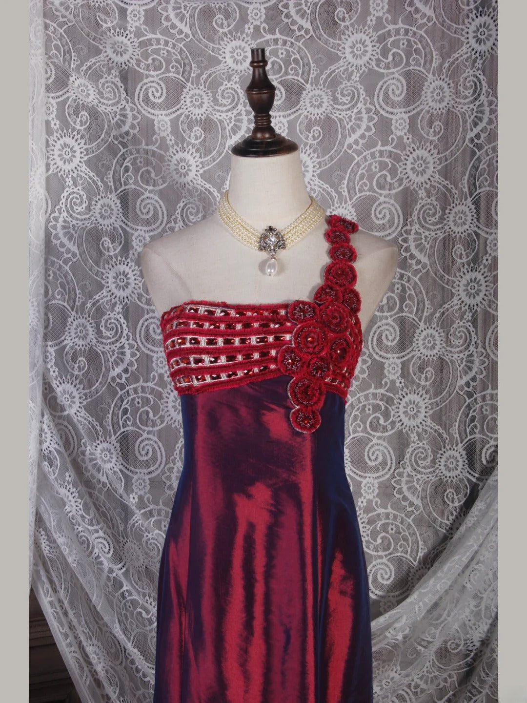 Classy Prom Dresses 1950s Mermaid One Shoulder Floral Burgundy Wine Red Long Parties Gowns Evening Dress AS243