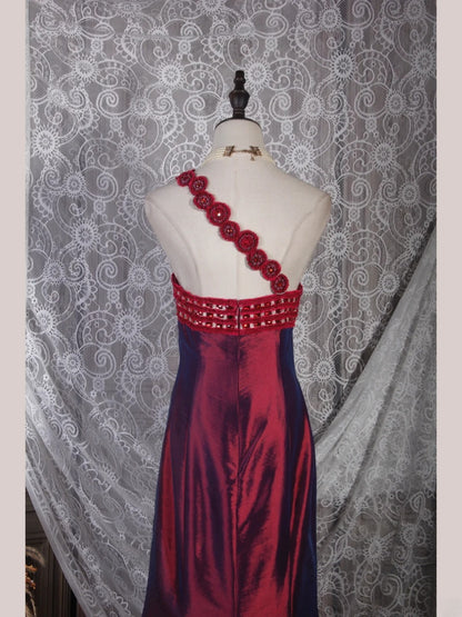 Classy Prom Dresses 1950s Mermaid One Shoulder Floral Burgundy Wine Red Long Parties Gowns Evening Dress AS243
