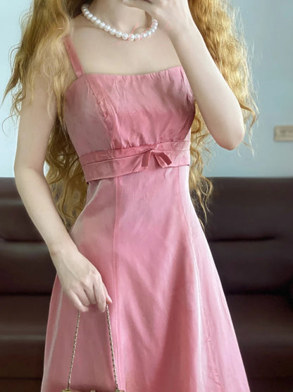 Chic A line Straps Pink Satin Floor Length Prom Dress For Women Evening Party Gown RB9163