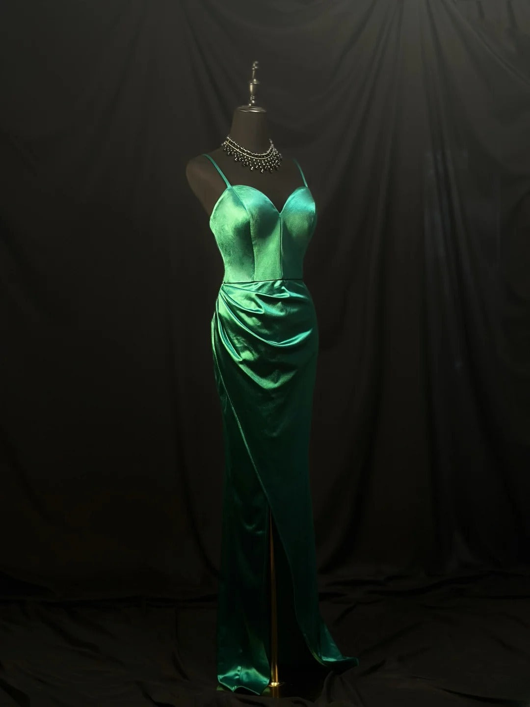 Simple Prom Dresses Mermaid Spaghetti Strap Green With Slit Long Formal Outfits RB6096