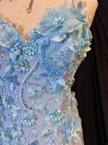 Modest Prom Dresses Mermaid Spaghetti Strap Light Sky Blue High Low With Appliqued Formal Outfits RB6097