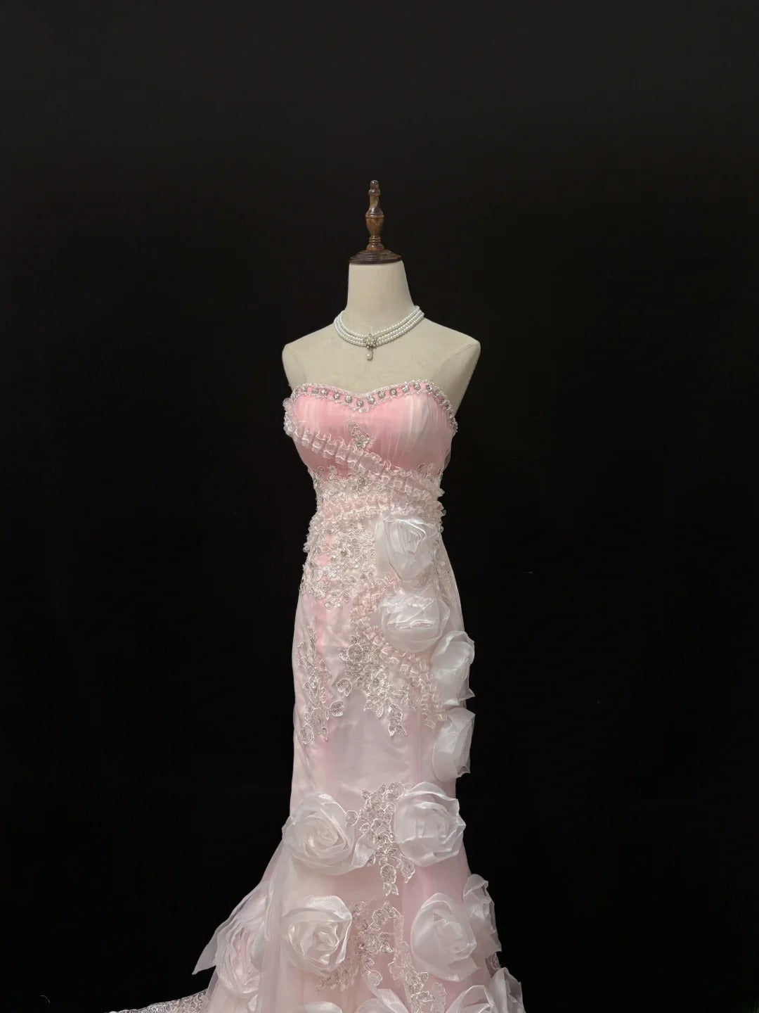 Beautiful Mermaid Sweetheart Pink With 3D Flowers Long Prom Dress Formal Outfits Evening Night Dresses RB7645