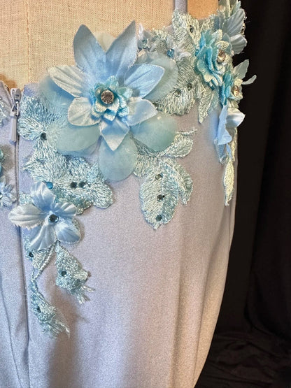 Modest Prom Dresses Mermaid Spaghetti Strap Light Sky Blue High Low With Appliqued Formal Outfits RB6097