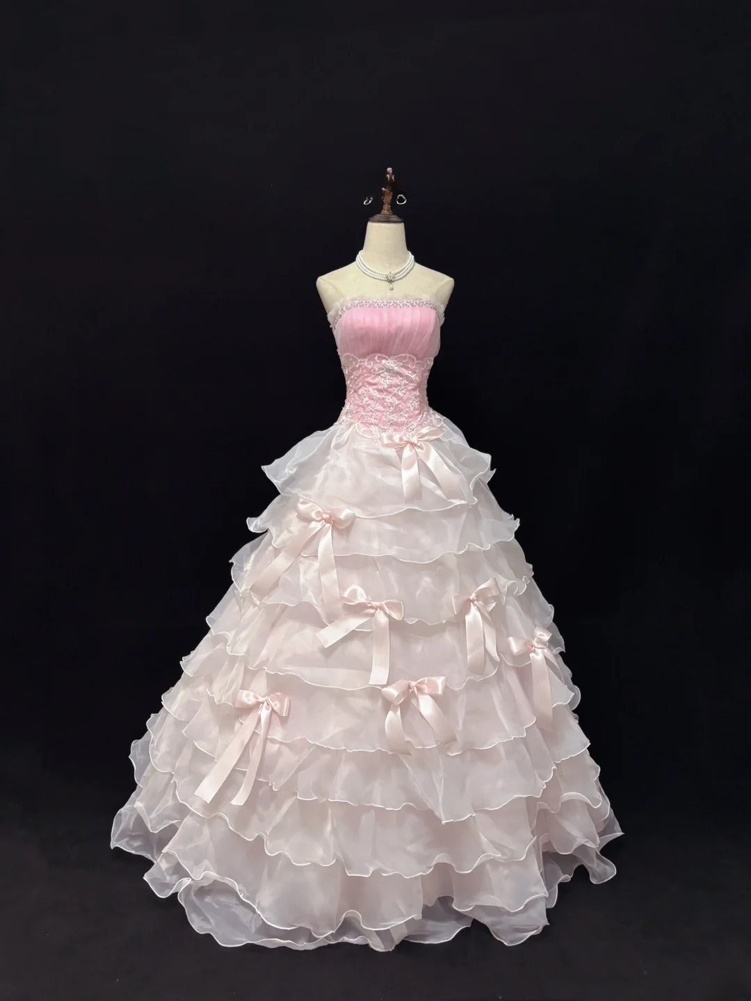 Elegant Ball Gowns Strapless Pink Poofy Long With Tiered Layers Quince Dress Sweet 16 Ideas Quinceanera Dresses Vestidos De 15 anos RB7646