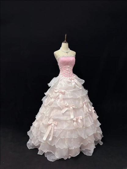 Elegant Ball Gowns Strapless Pink Poofy Long With Tiered Layers Quince Dress Sweet 16 Ideas Quinceanera Dresses Vestidos De 15 anos RB7646