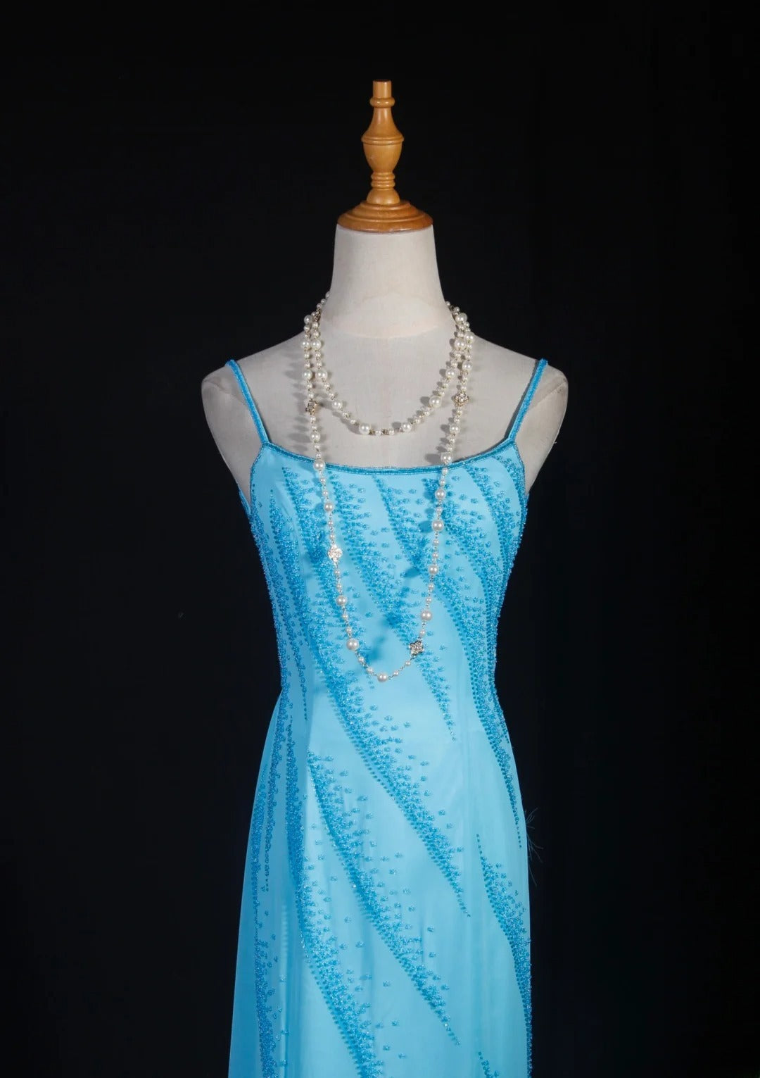 Vintage 50s Mermaid Spaghetti Straps Light Sky Blue Chiffon Backless Prom Dress Long Party Gowns Evening Dresses AS247