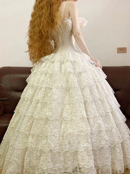 Elegant Floor Length Wedding Dress Classic Ball Gown Spaghetti Straps White Bridal Gown for Big Day RB9165