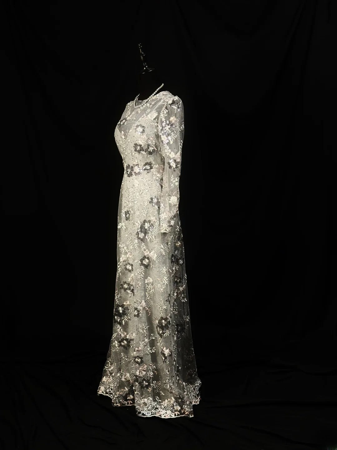 Vintage 90s Prom Dresses A Line Scoop Lace With Long Sleeves Party Gown Formal Outfits RB6100