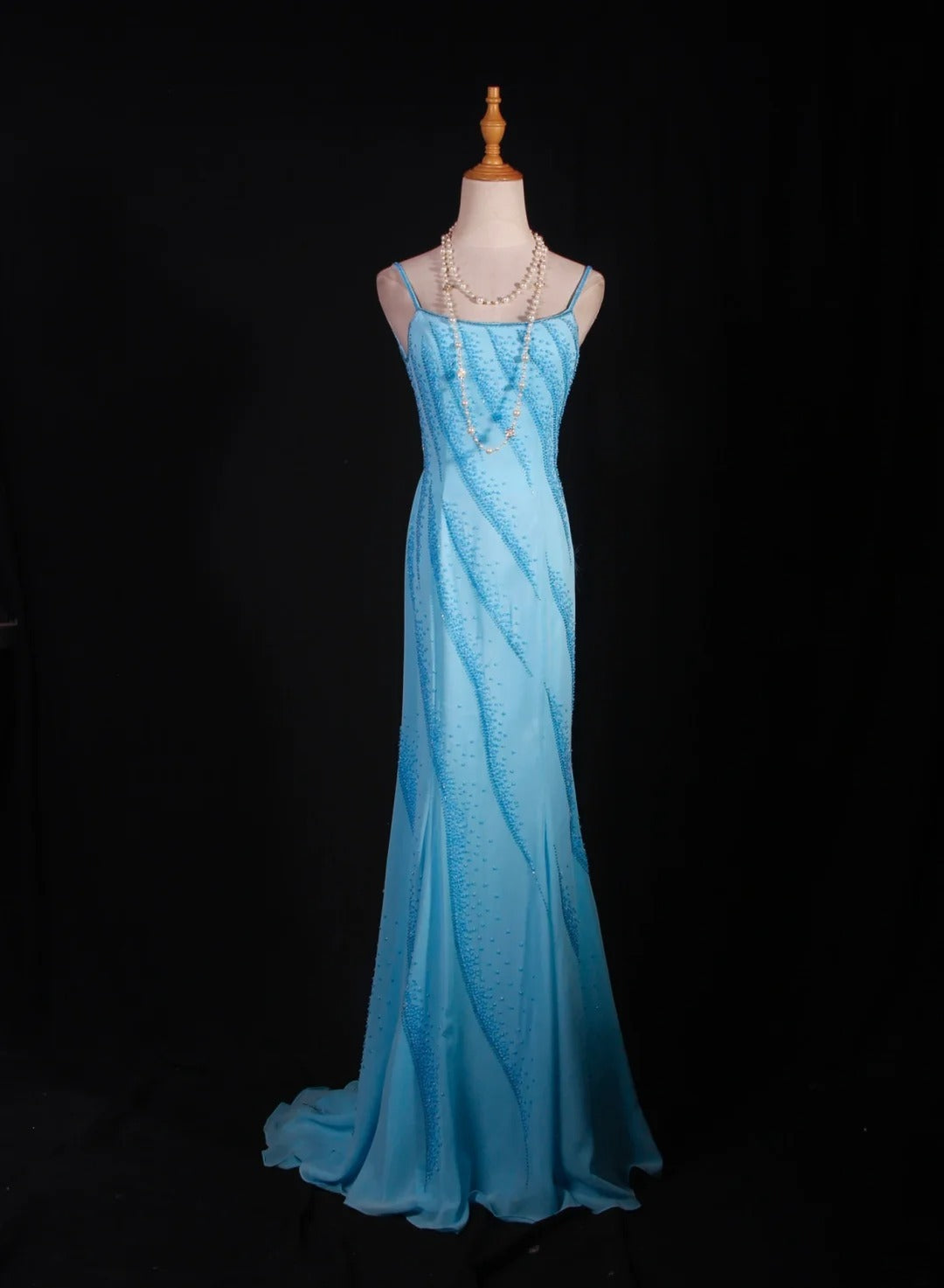 Vintage 50s Mermaid Spaghetti Straps Light Sky Blue Chiffon Backless Prom Dress Long Party Gowns Evening Dresses AS247