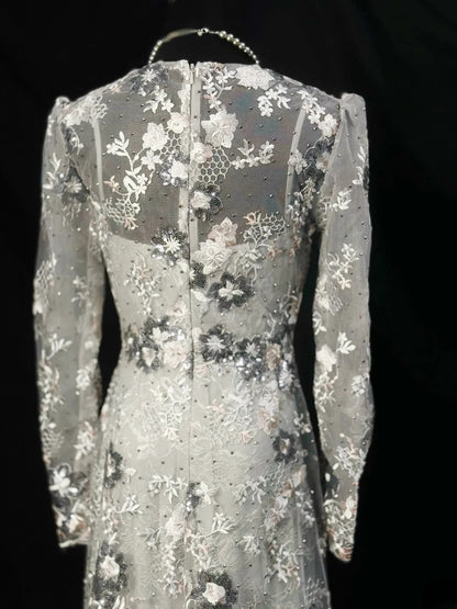 Vintage 90s Prom Dresses A Line Scoop Lace With Long Sleeves Party Gown Formal Outfits RB6100