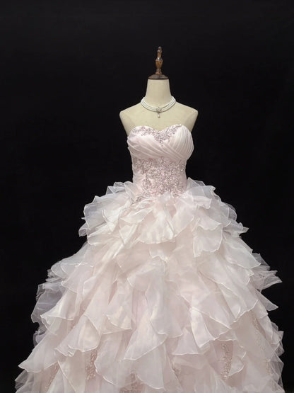 Elegant Ball Gowns Sweetheart Pink Poofy Long With Tiered Layers Tulle Quince Dress Sweet 16 inspo Quinceanera Dresses Vestidos De 15 anos RB7648