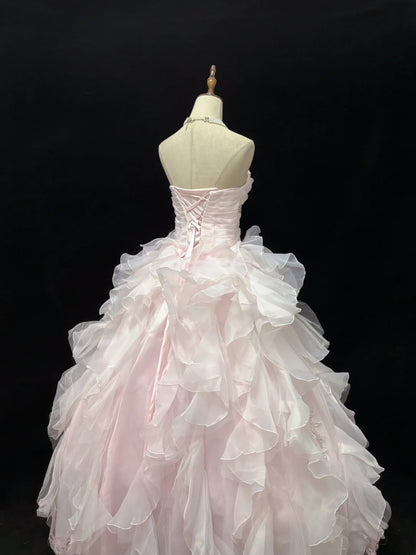 Elegant Ball Gowns Sweetheart Pink Poofy Long With Tiered Layers Tulle Quince Dress Sweet 16 inspo Quinceanera Dresses Vestidos De 15 anos RB7648