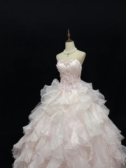 Elegant Ball Gowns Sweetheart Pink Poofy Long With Tiered Layers Tulle Quince Dress Sweet 16 inspo Quinceanera Dresses Vestidos De 15 anos RB7648