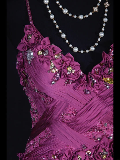 Classy Prom Dresses 1950s A line Spaghetti Straps Grape Tulle Long Parties Gowns Evening Dress AS249