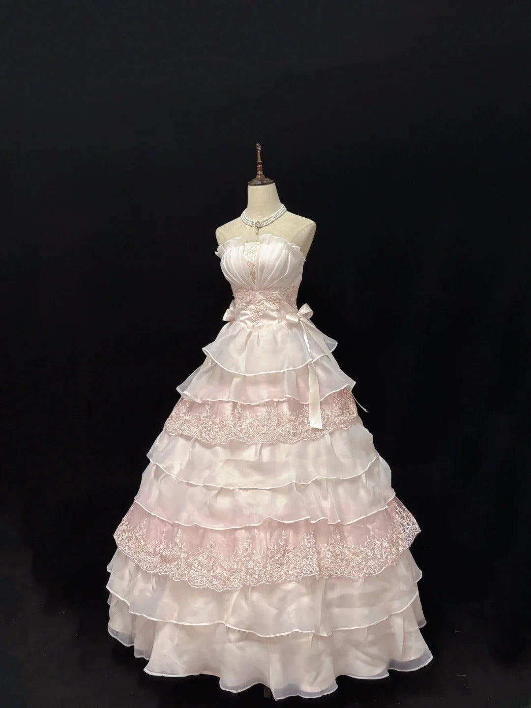 Elegant Ball Gowns Strapless Pink Poofy Long With Tiered Layers Quince Dress Sweet 16 inspo Quinceanera Dresses Vestidos De 15 anos RB7649