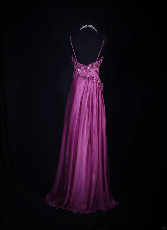 Classy Prom Dresses 1950s A line Spaghetti Straps Grape Tulle Long Parties Gowns Evening Dress AS249